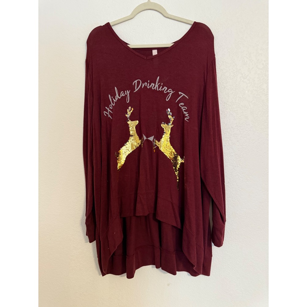 Cacique Sleep Holiday Drinking Team Top Tunic Sequin Reindeer 26/28
